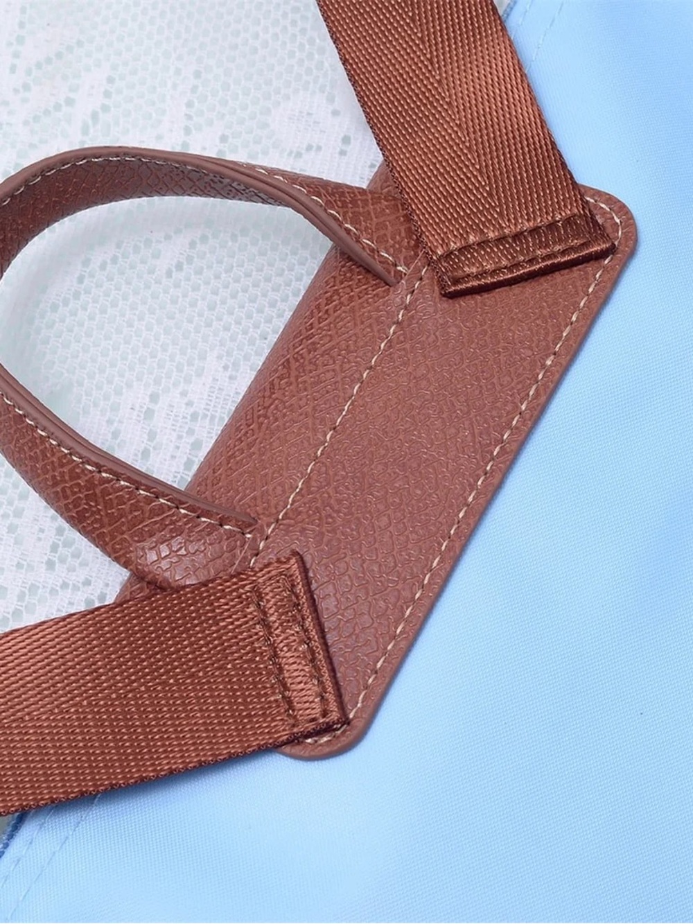 Light Blue and Brown Convertible Women's Backpack Tote - Picture 5 of 5